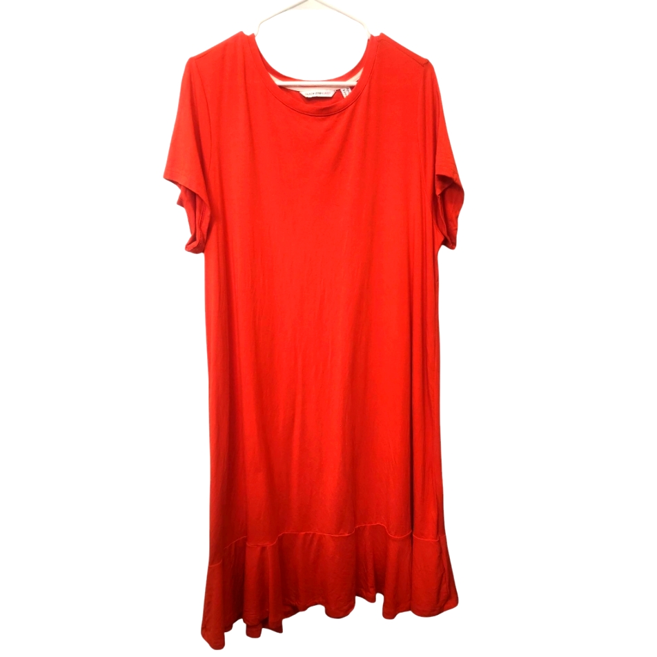 Vibrant Coral Short Sleeve Bottom Ruffled Dress